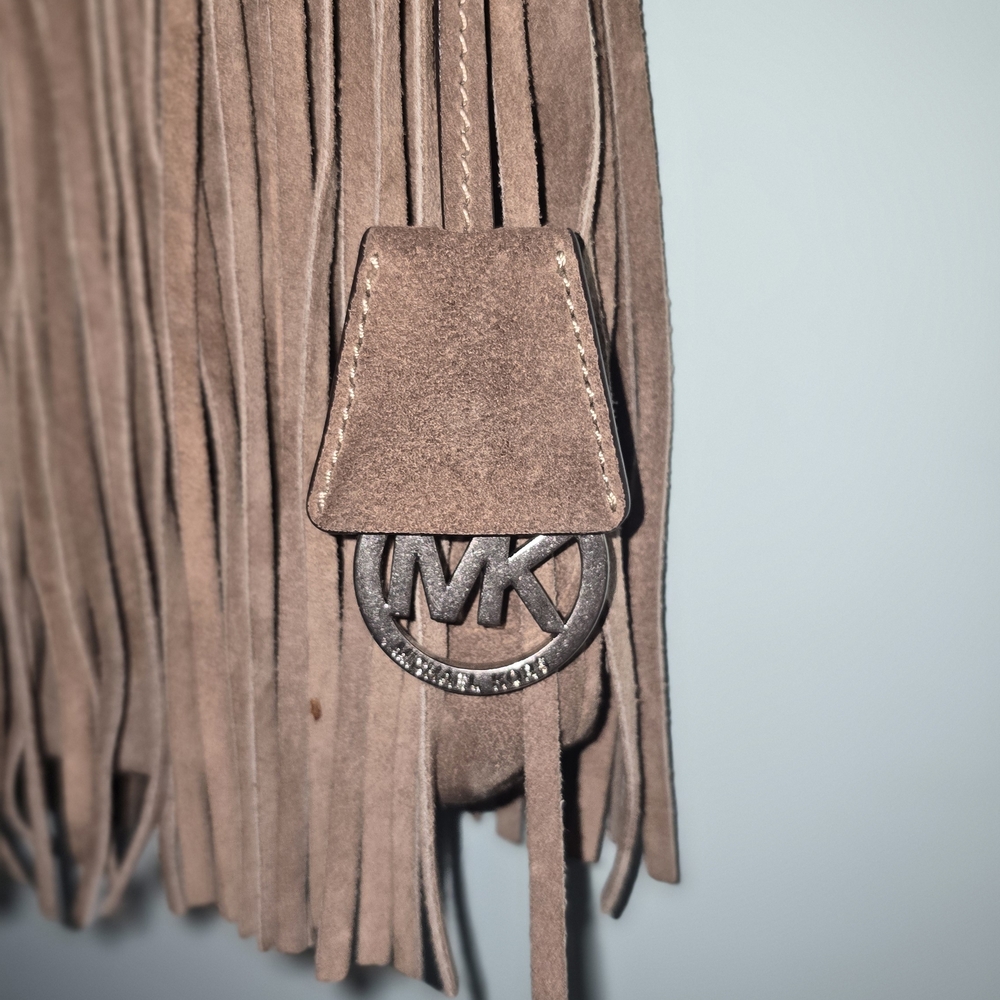 Michael Kors Billy Dark Dune Soft Brown Suede Fringe Shoulder Crossbody Bag - Picture 3 of 8